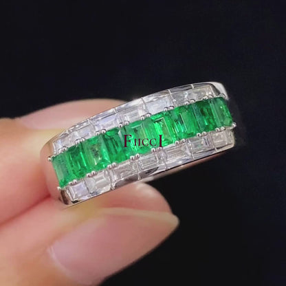 Luxe 18K White Gold Emerald And Diamond Band