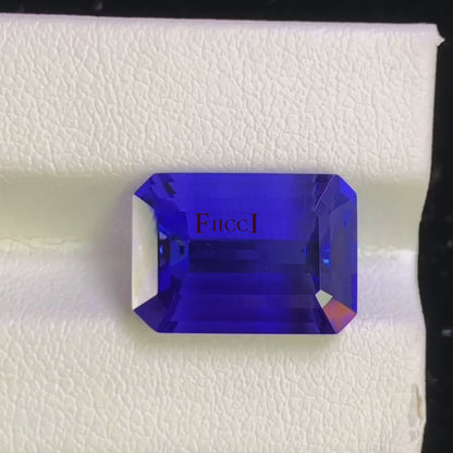 Precious Vivid Blue Purple Tanzanite - Emerald Cut - 12.58 carats - 11 x 15.3mm